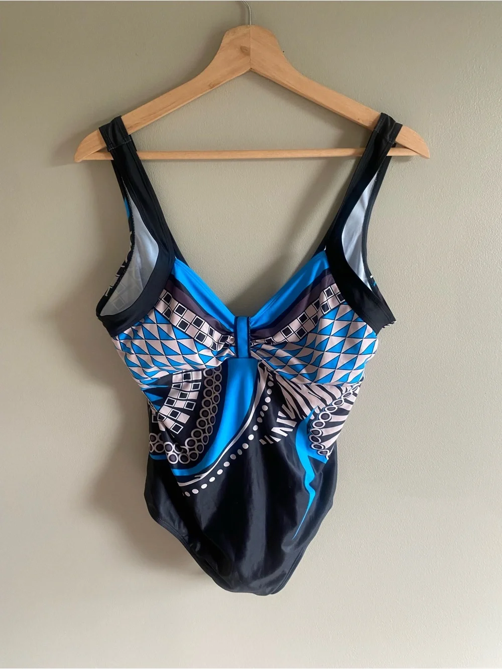 Sleek Blue & Black Patterned One-Piece Swimsuit‎